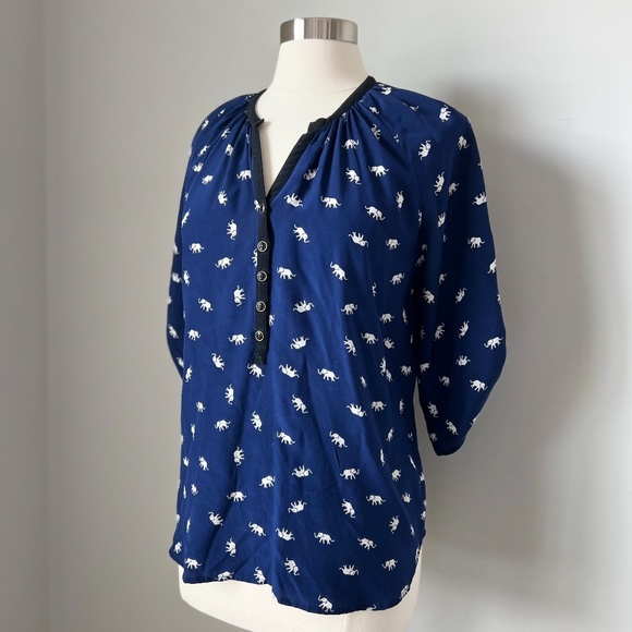 Yumi Kim Elephant Print 100% Silk Blouse Size Medium - Picture 5 of 15